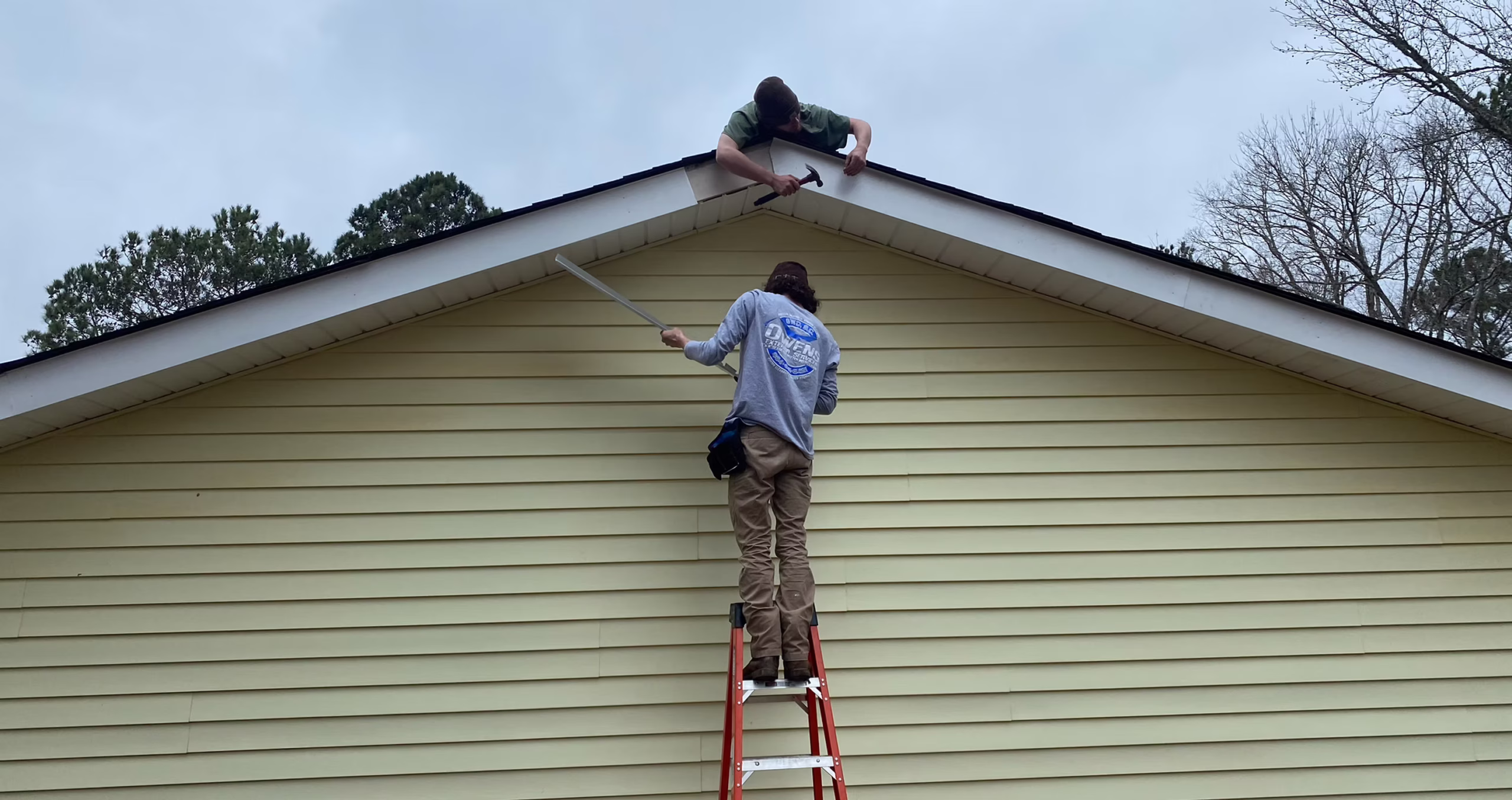 Owens Exterior Services installs fascia trim on home