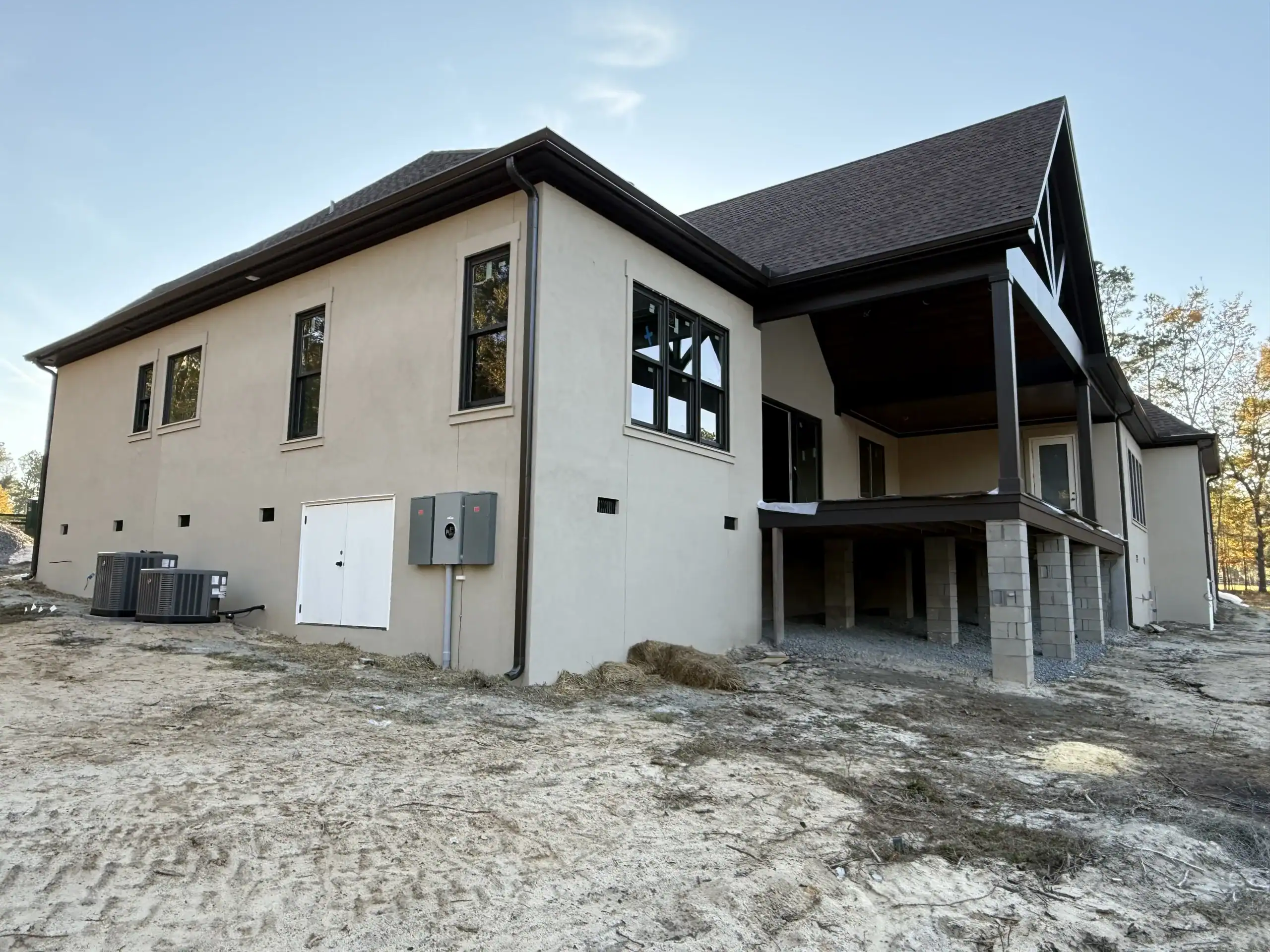New built of a house with installed new gutters